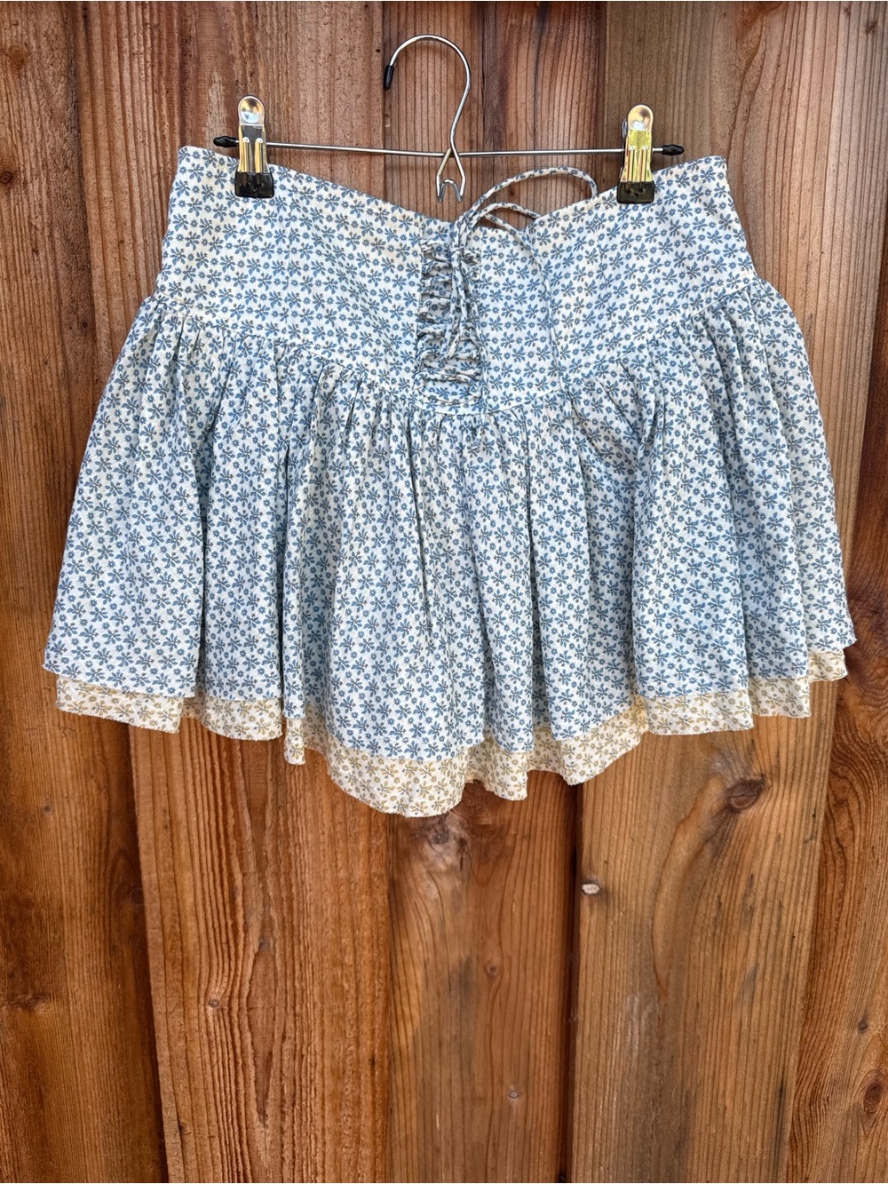 TALULAH Blue Floral Tiered Mini Skirt with Lace-Up Front